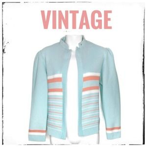 Vintage 50's Stripe Cardigan W Puff Sleeve M - L